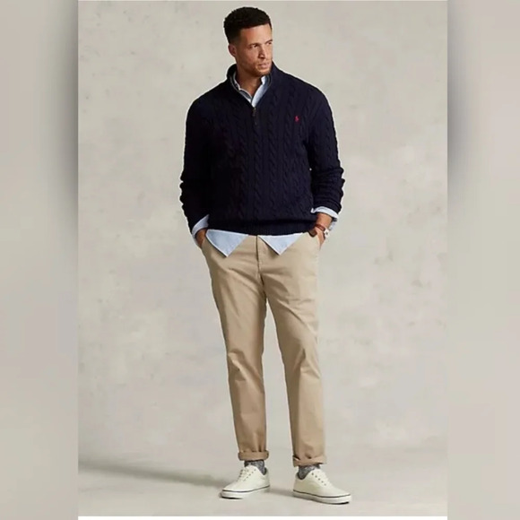 POLO Ralph Lauren Men's Blue 100% Cotton Cable Knit Quarter Zip Sweater Size XLT - Picture 2 of 11